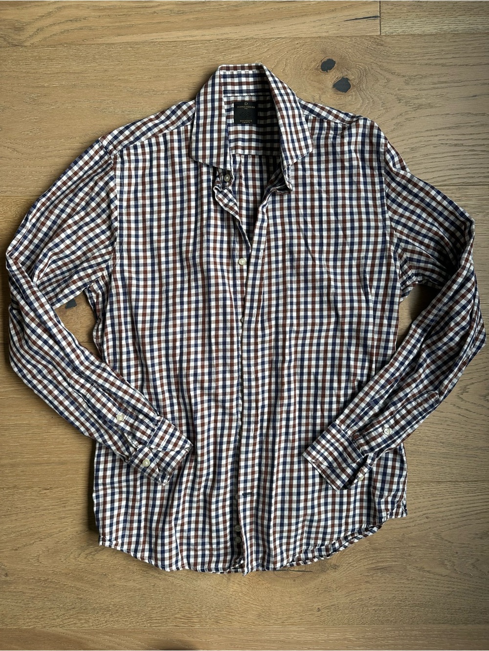 Doppelganger Button-Down Shirt Check Brown & Blue M